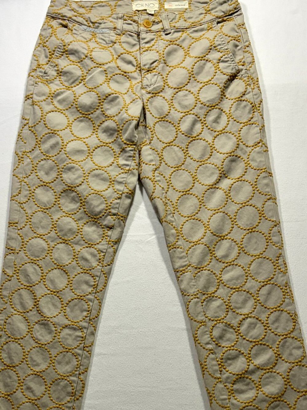 Anthropologie Chino Pants Women’s 26 Tan Embroidered Relaxed Fit